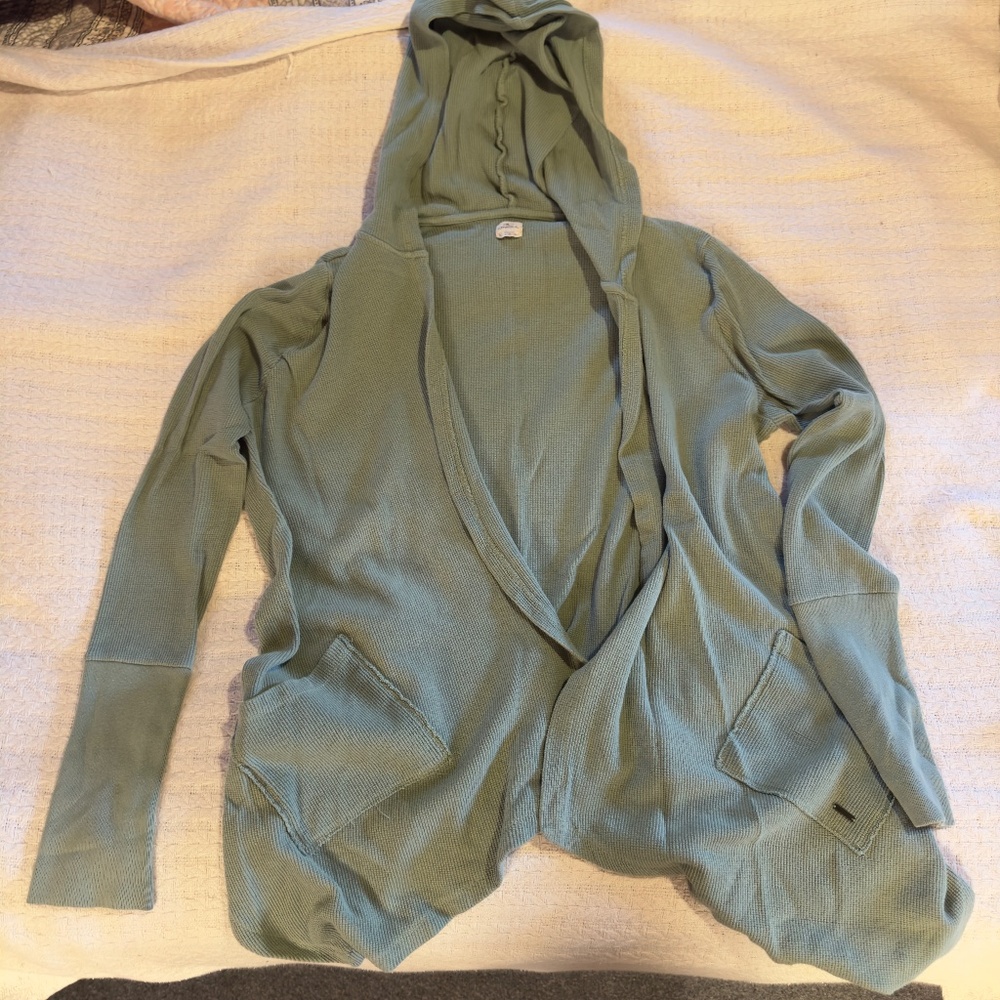 O'Neill Hooded Waffle Cardigan with Pockets! Sage Green Size Large